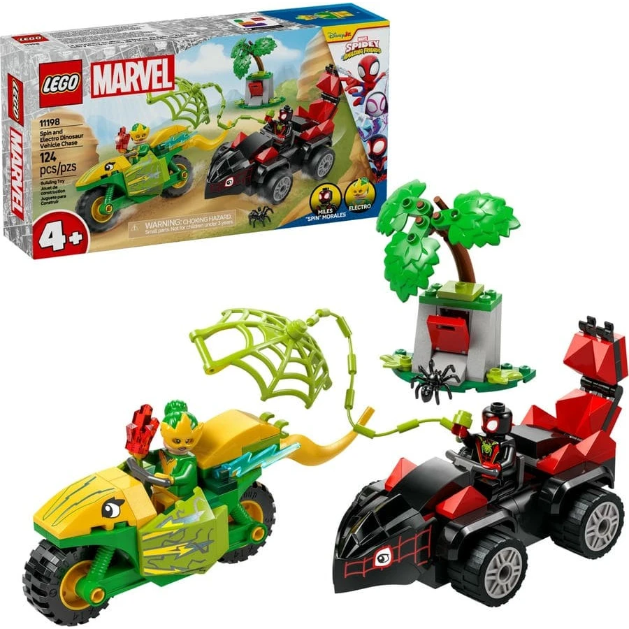 LEGO® 11198 MARVEL Spin, Electro a honička s dinosauřím vozidlem